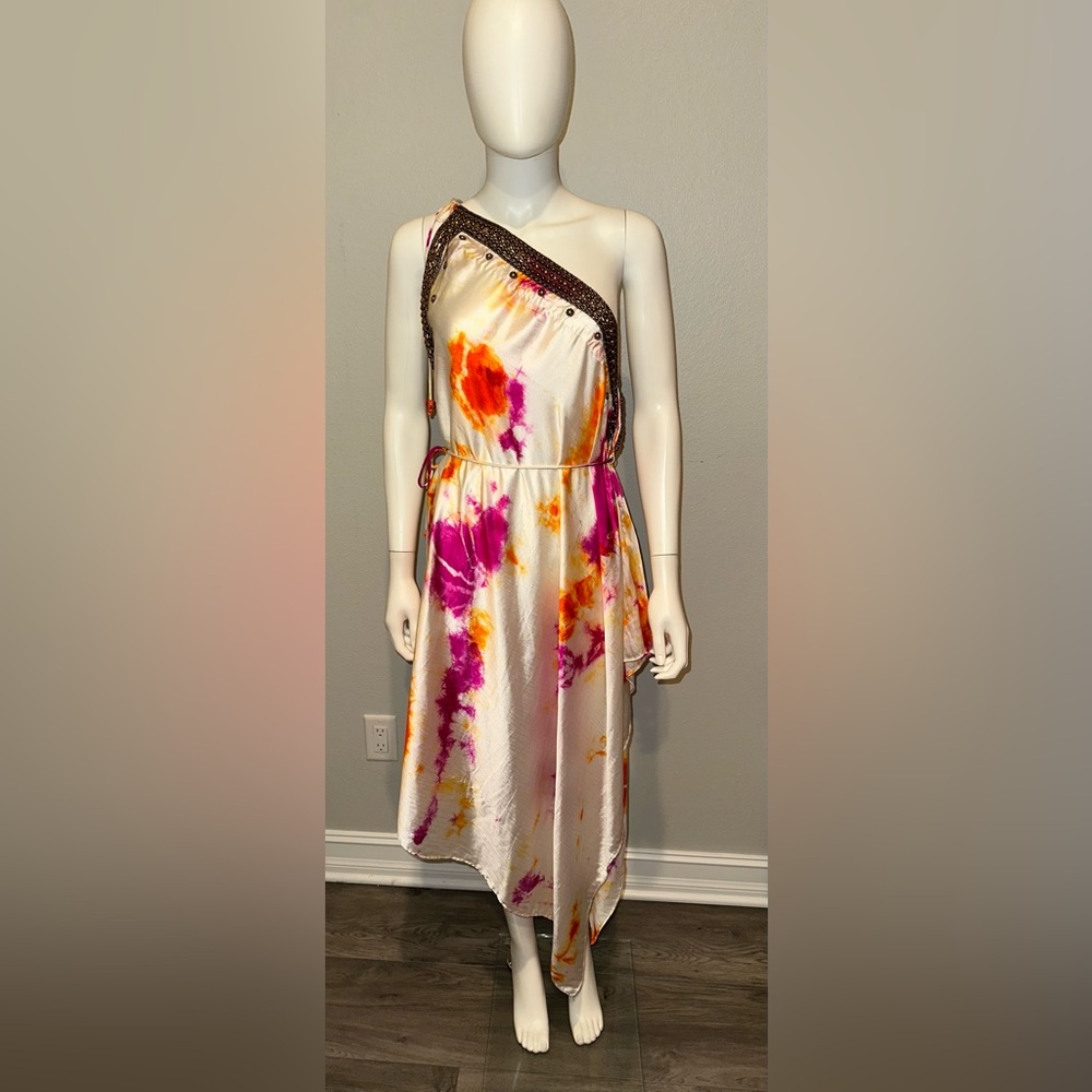 Shahida Parides white tie dye beaded 3 way convertible one shoulder maxi dress - Picture 3 of 10